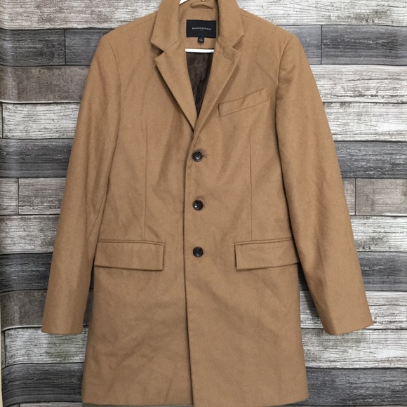 Banana Republic Long Wool Blend Overcoat Jacket Men’s S Tan Brown - Picture 8 of 10